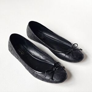 Coach Black Signature C Ballet Flats Bow Leather Size 7.5B Classic Logo Flats